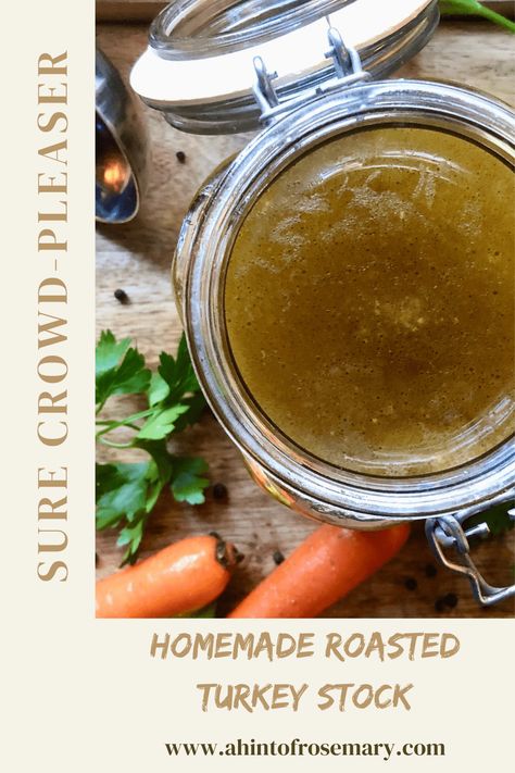 Enhance the flavor of your soups, stews, gravies & sauces with this wholesome delicious Homemade Roasted Turkey Stock. Set aside a full day to simmer this liquid gold, then load up your freezer for future goodness. ♡ A Hint of Rosemary #soups #stews #broth #gravy #ahintofrosemary Homemade Turkey Gravy, Turkey Pieces, Turkey Drumsticks, Turkey Stock, Gravy Sauce, Turkey Gravy, Thanksgiving Dishes, Soups Stews, Roasted Turkey