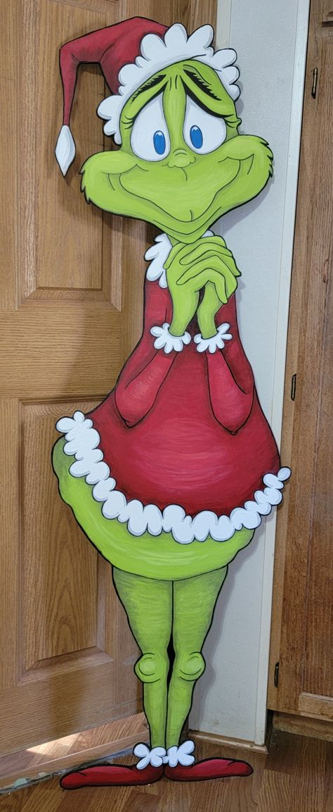 Handcrafted wood yard ornament about 5 feet tall. 1966 movie version. Acrylic paint and sealed for outdoor use. Christmas Yard Wood Cutouts, Diy Christmas Cutouts, Diy Christmas Decorations Grinch, Diy Grinch Decorations Outdoor, Diy Outdoor Christmas Decorations Yard Wood, Christmas Photobooth Diy, Grinch Christmas Diy Decorating Ideas, Grinch Porch Sign Diy, Grinch Nutcracker Diy