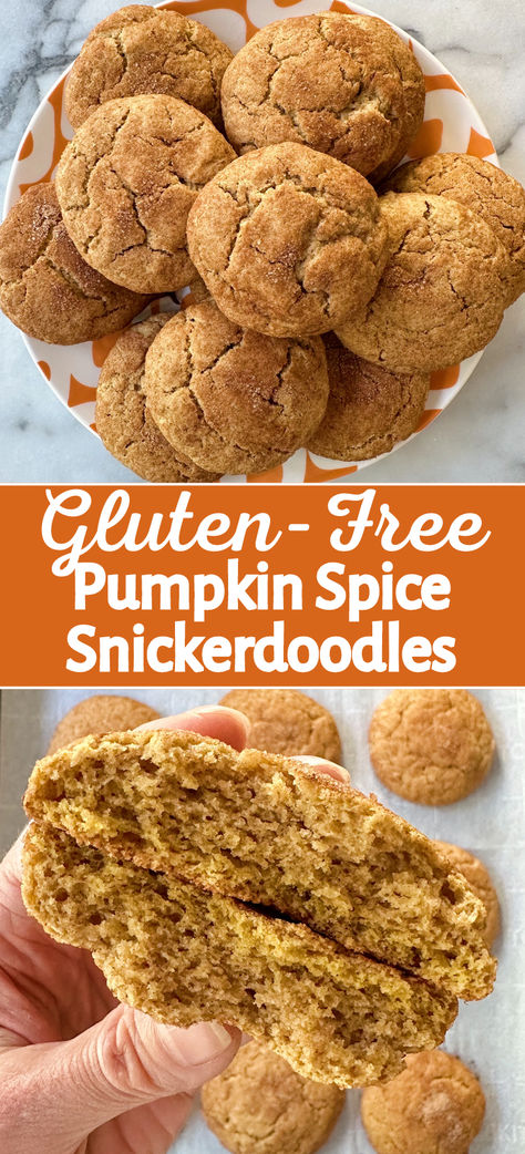 easy gluten-free cookie recipe pumpkin spice fall baking Gluten Free Pumpkin Cookies, Gluten Free Pumpkin Spice, Pumpkin Snickerdoodles, Dairy Free Pumpkin, Fall Baking Recipes, Pumpkin Spice Cookies, Gourmet Cookies, Best Gluten Free Recipes, Cookie Flavors