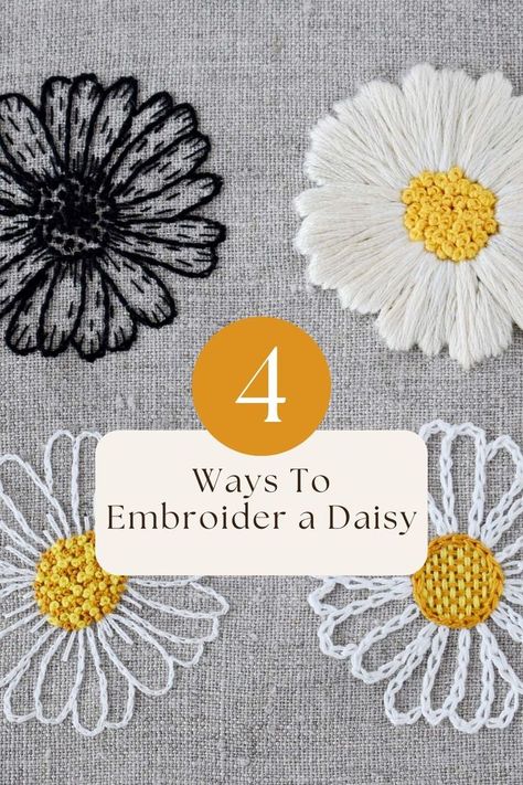 Daisy embroidery tutorial A Daisy Flower, Embroidery Stitches Beginner, Hand Embroidery Patterns Free, Clothes Embroidery Diy, Embroidery Lessons, Diy Embroidery Patterns, Hand Embroidery Tutorial, Embroidery Tutorial, Bead Embroidery Patterns