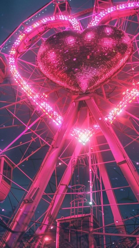 Lovecore Pink Wallpaper, Candy Land Aesthetic, Pink Ferris Wheel, Ferris Wheel Aesthetic, Pink Kawaii Aesthetic, Ray Core, Heart Wallpapers, Soft Pink Theme, Pink Kawaii