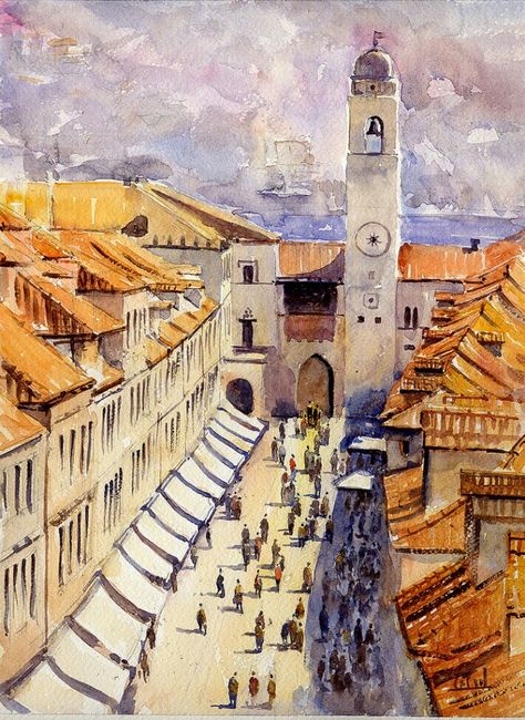 Croatia Painting, Oil Painting App, Watercolor Travel, Oil Painting Supplies, Building Painting, Lighthouse Painting, Urban Sketch, Scenery Paintings, Wallpaper Abstract