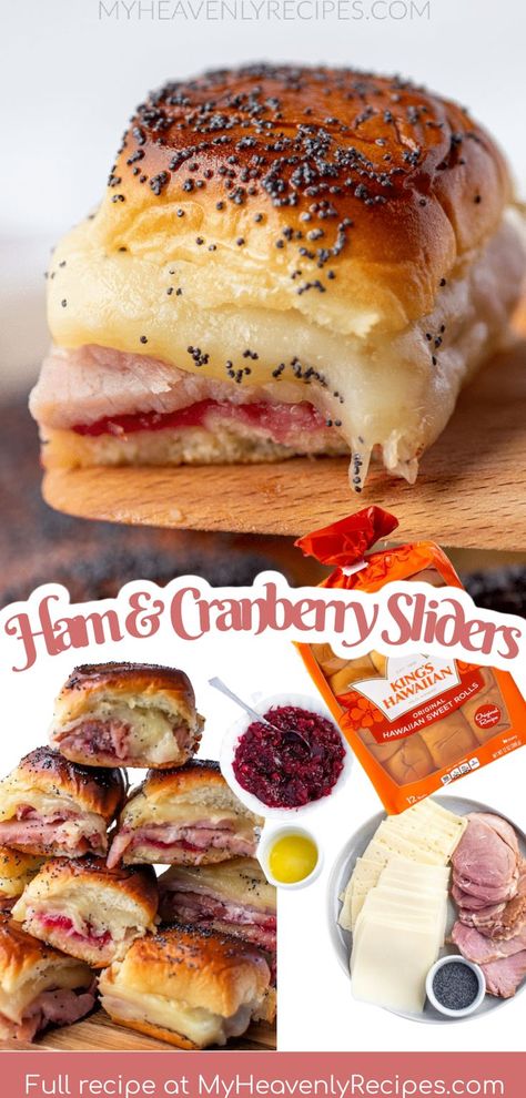 Ham and Cranberry Sliders Recipe- easy appetizers for christmas, new years eve, thanksgiving, parties football game day super bowl etc. Using leftover ham dinner meal idea. Hawaiian rolls sweet rolls recipe. Hawaiian Sweet Roll Sliders, Sweet Roll Sliders, Easy Appetizers For Christmas, Appetizers For Christmas, Ham Appetizers, Cranberry Sliders, Sweet Rolls Recipe, Roll Sliders, Thanksgiving Lunch