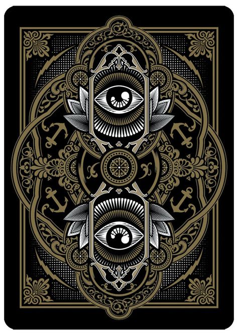 i like how the eyes stand out more than any design in this piece they are bold and straight forward Playing Card Art, A Playing Card, Custom Playing Cards, Playing Cards Design, 카드 디자인, Ornate Design, Evil Eyes, Seeing Eye, All Seeing Eye