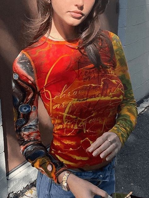 2023 Buy Patchwork Printed Mesh Long Sleeve Crop Top under US$16 in Tops&Tees Online Store. Free Shipping with US$69+. Check reviews and buy it today. Style: Casual/Street/Y2K/Punk/Grunge/Hip Pop Fabric Content: Polyester, Spandex Fit Type: Slim fit #y2k #retro #aesthetic #90s #90sfashion #fairy #grunge #grungefashion #backtoschool #backtoschooloutfits #firstdayofschooloutfit #spring #summer #summerstyle #streetstyle #outfits #ootd #trendyoutfits #fashionista #casualoutfits #crop #longsleeve Patchwork Crop Top, Mesh Tops, Graphic Crop Top, Anime Clothes, Colorful Crop Tops, Slim Fit Top, 90s Anime, Cropped Tops, Women Long Sleeve Tops