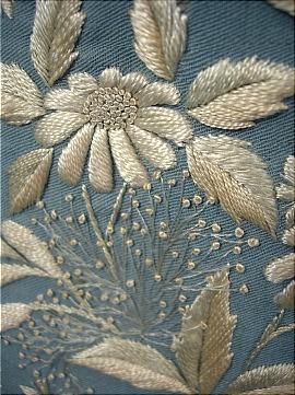 1870's Trained Pale China Blue Wool Twill Morning Gown with Watteau Back and Two-Tone Embroidery Blue Dress Embroidery, Tone On Tone Embroidery, Light Blue Embroidery, Coat Inspiration, Hantverk Diy, Morning Dress, Blue Antique, China Blue, Dress Embroidery