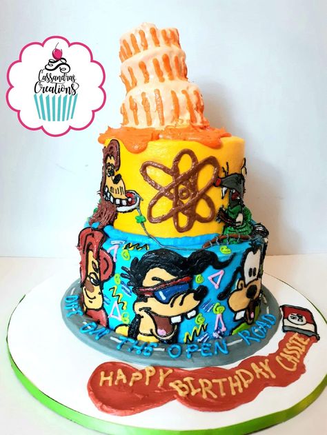 A goofy movie cake Power line cake Goofy Movie Cake, A Goofy Movie Birthday Party, A Goofy Movie Wallpaper, Goofy Cake Ideas, Goofy Movie Party, Goofy Birthday Party, Powerline Goofy Movie, Goofy Birthday, Movie Birthday Theme