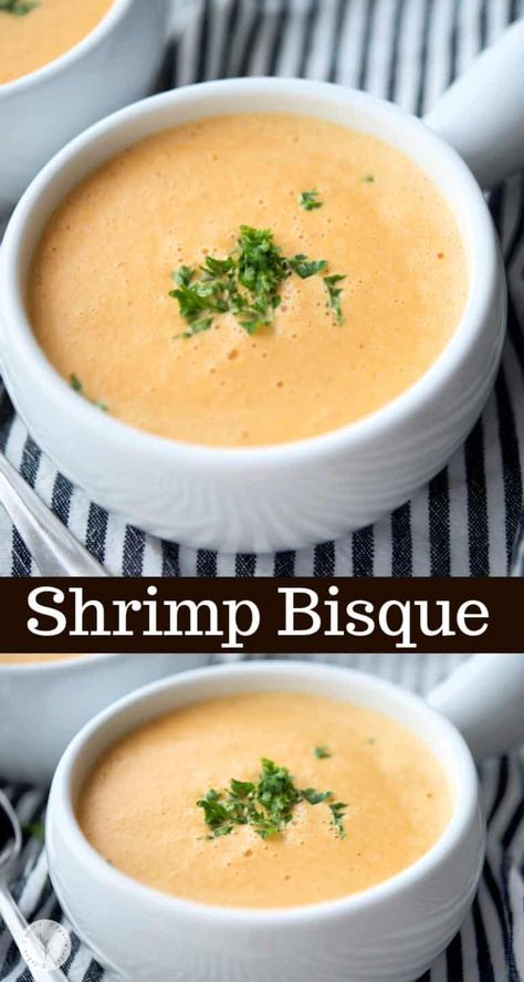 Shrimp Bisque Soup Recipes, Creamy Shrimp Soup, Easy Shrimp Bisque, Soup Bisque, Shrimp Bisque Recipe, Seafood Bisque Recipe, Shrimp Soup Recipes, Bisque Soup Recipes, Shrimp Bisque