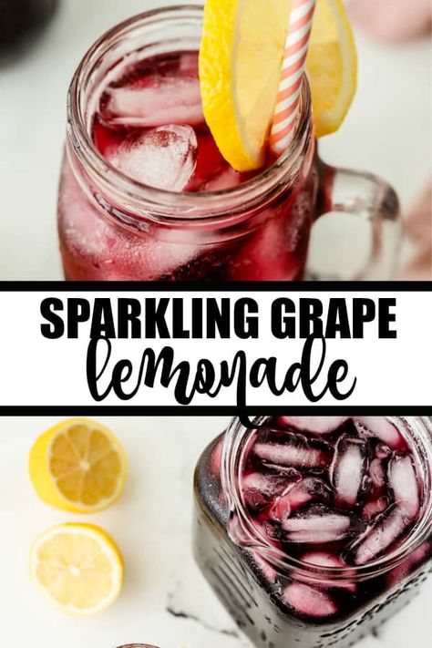 Grape Lemonade Recipe, Grape Lemonade, Grape Punch, Sparkling Grape Juice, Summer Beverages, Spiked Lemonade, Lemonade Punch, Lemonade Drink, Simply Stacie