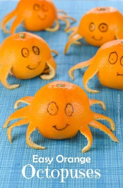 Ocean Snacks, Party Food Kids, Orange Octopus, Theme Snack, Ocean Food, Ocean Birthday Party, Healthy Party Food, Ocean Theme Party, Ocean Birthday