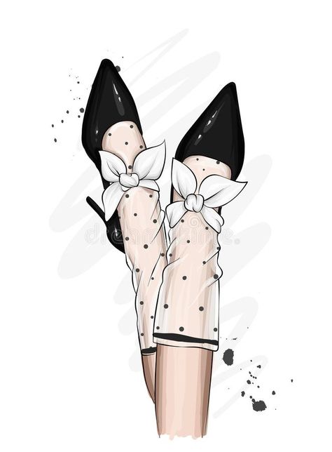 Female legs in stylish shoes with heels and lace socks. Fashion and style, clothing and accessories. Footwear. Vector illustration vector illustration Stylish Shoes Heels, Fashion Illustration Shoes, Female Legs, Trendy High Heels, Shoe Sketches, Shoes Illustration, Fashion Illustration Sketches, Lace Socks, Women Legs