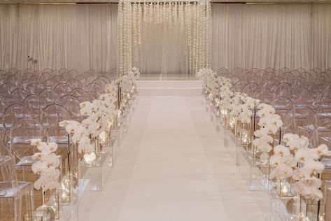 Orchid Ceremony Decor, White And Gold Wedding Ceremony, Orchid Floral Arrangements, Wedding Reception Indoor, White Ethereal, Gold Wedding Ceremony, Floral Wedding Ceremony, White Orchids Wedding, Chapel Ideas