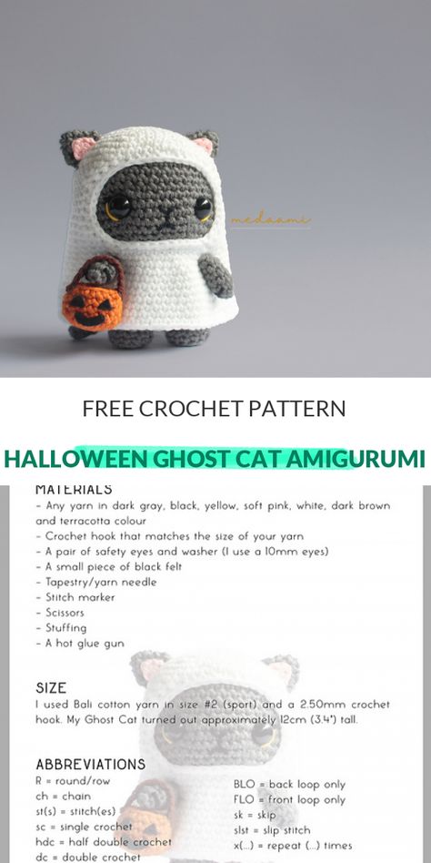 Free Ghost Amigurumi Pattern, Halloween Cat Amigurumi, Ghost Amigurumi Pattern, Free Crochet Patterns Harry Potter, Zero Ghost Dog Crochet Pattern, Crochet Scraft Pattern, Crocheted Ghost Pattern, Easy Crochet Projects Halloween, Ghost Cat Crochet Pattern