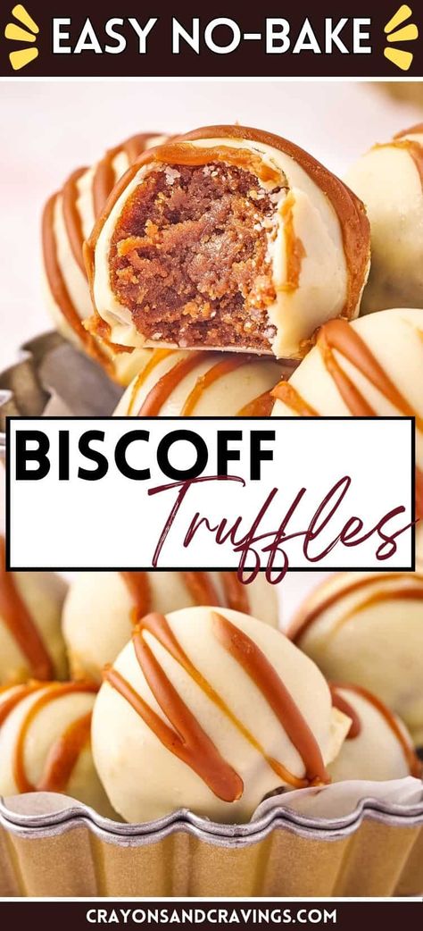 No-bake Biscoff truffles are a decadent 4-ingredient treat perfect for gifting, bringing to a dessert party, or simply just snacking! Made entirely without turning on the oven, these spiced cookie truffles make for a fun and kid-friendly dessert. Biscoff Truffles, Cookie Truffles, Biscoff Recipes, Dessert Truffles, Easy Holiday Desserts, Truffles Recipe, Christmas Baking Recipes, Dessert Party, Truffle Recipe