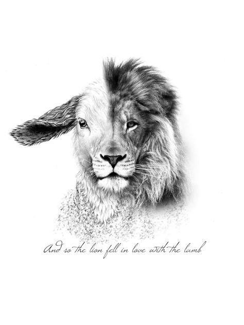 Lion And Lamb Tattoo Outline, Lion And Lamb Quote, Lion And Lamb Tattoo Men, Lion And Lamb Tattoo Women Simple, Lamb Face Tattoo, Lion And The Lamb Drawing, Biblical Animal Tattoo, Half Lion Half Lamb Tattoo, Lion And The Lamb Tattoo For Women