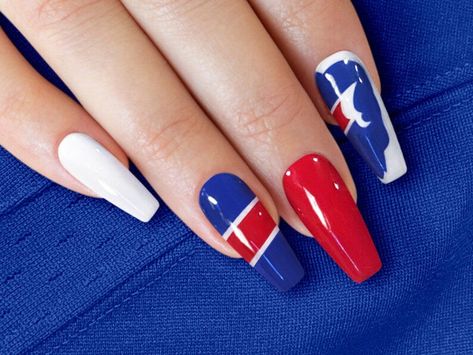 Bills Nails, Buffalo Bills Nails, Football Nails, Shape Chart, Nail Goals, Custom Hand Painted, Nail Glue, Buffalo Bills, Nail Shapes