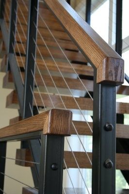 17 Best Railing Ideas on Pinterest | Rustic cabin decor, Hunting ... Cable Stair Railing, Vstupná Hala, Stairs Railing, Modern Stair Railing, Open Stairs, Escalier Design, Stair Railing Design, Metal Stairs, Stair Remodel