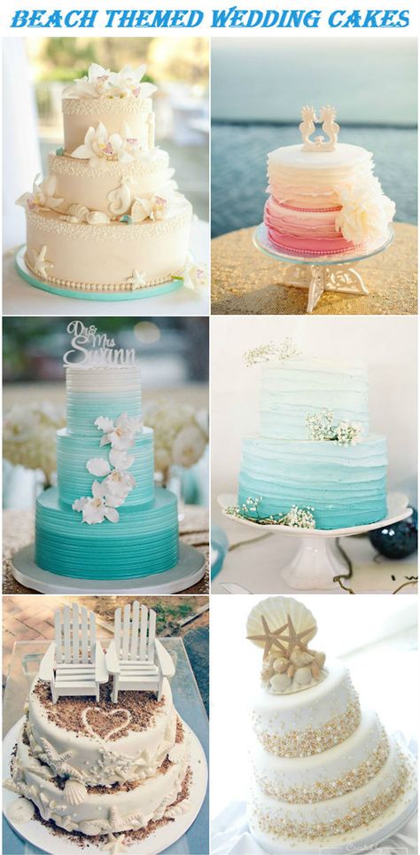 elegant beach themed wedding cake ideas Beach Boho Wedding Cake, Beach Wedding Cakes Ideas, Small Beach Wedding Cake Ideas, Simple Beach Wedding Cake, Beach Cake Ideas, Beach Themed Wedding Ideas, Wedding Ideas Cake, Ocean Wedding Cake, Beach Wedding Cakes