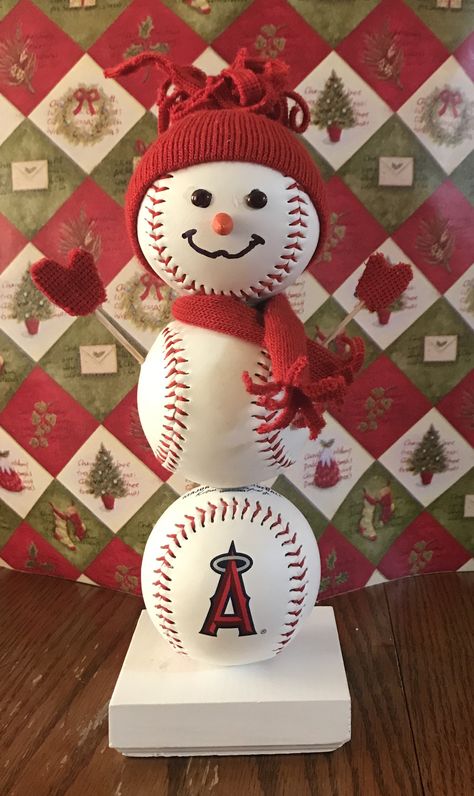 Baseball Snowman Diy, Baseball Crafts Diy, Baseball Snowmen, Baseball Christmas Tree, Baseball Snowman, Baseball Ornaments, Baseball Christmas, Baseball Crafts, Gifts For Guys