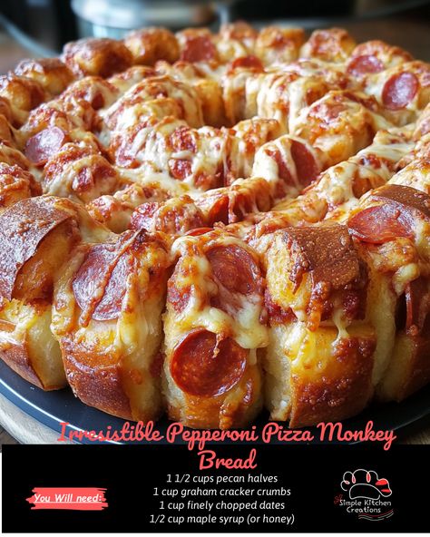 Indulge in the ultimate comfort food with this irresistible Pepperoni Pizza Monkey Bread recipe! Made with gooey cheese, savory pepperoni, and delicious pizza sauce, this pull-apart bread is perfect for sharing at your next game day party or family gathering. Check out the easy recipe on our Pinterest board and treat yourself to a tasty twist on a classic favorite. #PizzaLovers #MonkeyBread #DeliciousEats #PartyFood Little Pizzas On Rye Bread, Braided Pizza Bread, Pizza Bundt Pan Pull Apart, Pizza Pull Apart Bread With Biscuits, Minkey Bread, Pepperoni Monkey Bread, Pizza Monkey Bread Recipe, Pepperoni Pizza Monkey Bread, Pepperoni Cheese Bread