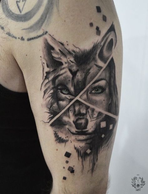 Two Wolves Tattoo, Wolf Girl Tattoos, Wolf Tattoos For Women, Hunting Tattoos, Native Tattoos, Kunst Tattoos, Wolves And Women, Tattoos For Women Half Sleeve, Wolf Tattoo Design