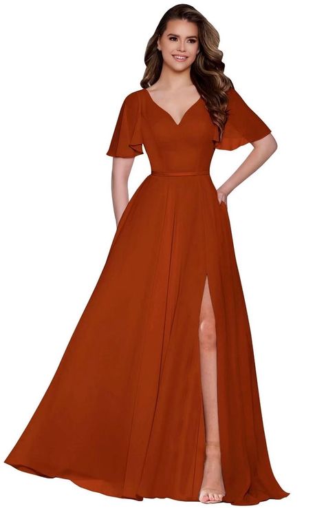 Bridesmaid Dress With Sleeves, Gown Sleeves, Short Sleeve Bridesmaid Dress, Rust Bridesmaid Dress, Womens Bridesmaid Dresses, Dress Maroon, Bridesmaid Dresses With Sleeves, Dress 2022, Maid Of Honour Dresses