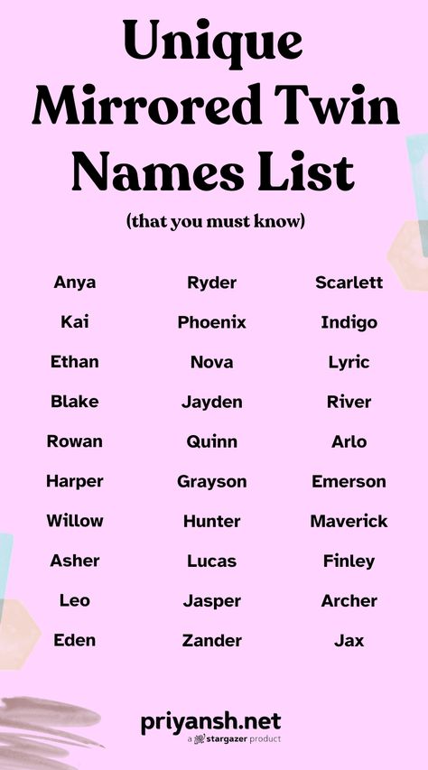 Looking for the perfect twin names? Discover 30+ unique and meaningful mirrored twin name pairs, from classic to whimsical, perfect for your little doubles! Names For Twins, Twin Baby Names, Neutral Names, Sims Names, Oc Names, Twin Names, Fantasy Character Names, Names Unique, Best Character Names