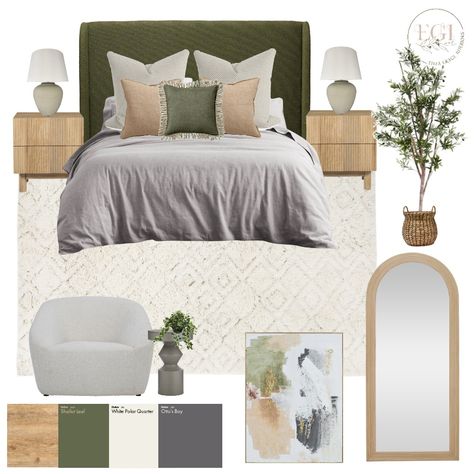 How to Style Your Bedroom with Ultimate Zen Vibes Guest Bedroom Mood Board, Olive Mood Board, Green Bedroom Mood Board, Tropical Interior Design Bedroom, Mood Board For Bedroom, Bedroom Design Mood Board, Zen Style Interior, Style Sourcebook, Olive Bedroom