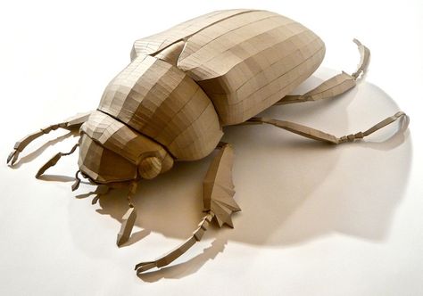 Giant Beetle, Beetle Sculpture, Cardboard Art Sculpture, Cardboard Animals, Beetle Art, Paper Mache Animals, Paper Play, Bugs Life, Paper Architecture