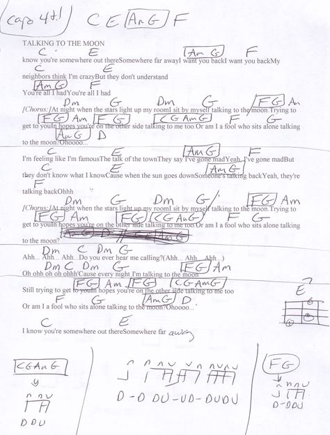 Talking To The Moon Ukulele Chords, Talking To The Moon Piano Notes, Rises The Moon Ukulele Chords, Talking To The Moon Piano, Easy Guitar Songs Chords, Guitar Tabs Acoustic, Song Chords, Uke Tabs, Piano Chords Chart