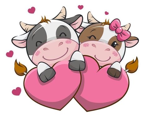 Valentines Cow, Cow Kawaii, Doodle Love, Valentine Cartoon, Valentines Day Drawing, Cow Drawing, Cow Pictures, Cartoon Cow, Love Doodles