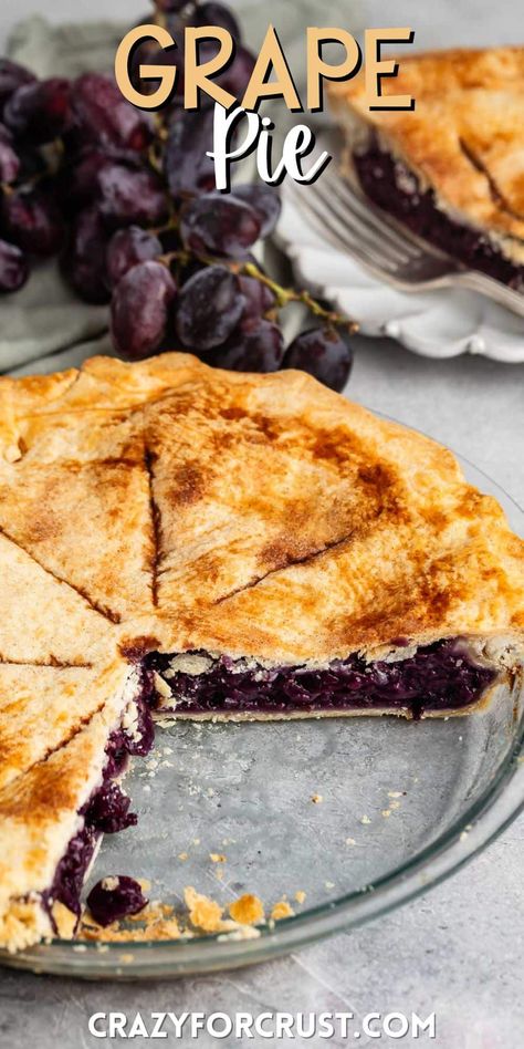 Grape Juice Pie Recipe, Grape Pie Recipe, Double Crust Pie, Fruit Pie Recipe, Grape Pie, Tart Pie, Grape Flavor, Homemade Pie Crust, Crazy For Crust