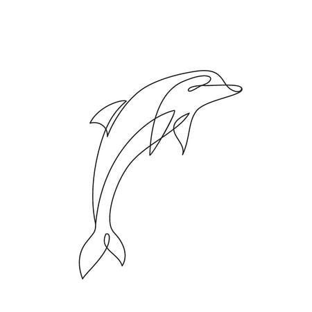 Dolphin line art Single Line Dolphin Tattoo, Sea Animal Line Art, Beach One Line Drawing, Sea Animal Tattoos Simple, Dolphin Line Tattoo, Dolphin Outline Tattoo, Delfino Tattoo, Line Art Dolphin, Easy One Line Drawing