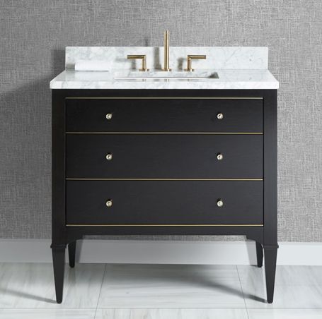 Powder Room Mood Board, Chicago Bathroom, Downstairs Bathroom Ideas, Single Vanities, 36" Vanity, Sink Vanity Unit, Cape Elizabeth, Ceramic Undermount Sink, Base Moulding