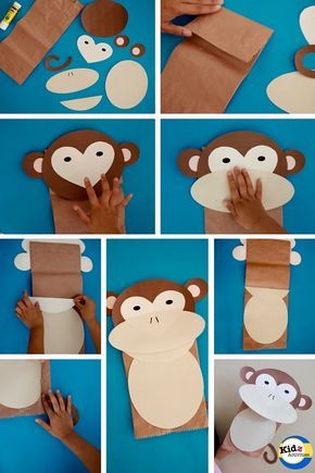 Monkey Paper Bag Puppet with Free Template - How to Make It Monkey Paper Bag Puppet, Monkey Puppet Craft, Paper Bag Monkey, Monkey Craft, Puppet Template, Monkey Bag, Bag Puppet, Animals Craft, Monkey Puppet