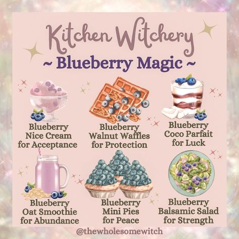 Next up in our magical berry series, we have the blueberry! Always a favourite, blueberries have some amazing energetic properties including peace, calm, protection, abundance, strength, luck, acceptance, passion, and fertility. Wholesome Witch, Witch Recipes, Herbal Witch, Homemade Recipe Books, Kitchen Witch Recipes, Witchy Kitchen, Oat Smoothie, Tea Gift Box, Color Healing