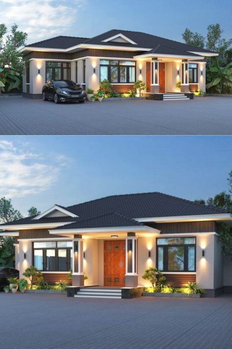 Simple Bungalow House Designs, Bungalow Style House, One Storey House, Bungalow Style House Plans, Affordable House Plans, House Roof Design, Modern Bungalow House, Building House Plans Designs, Kerala House Design