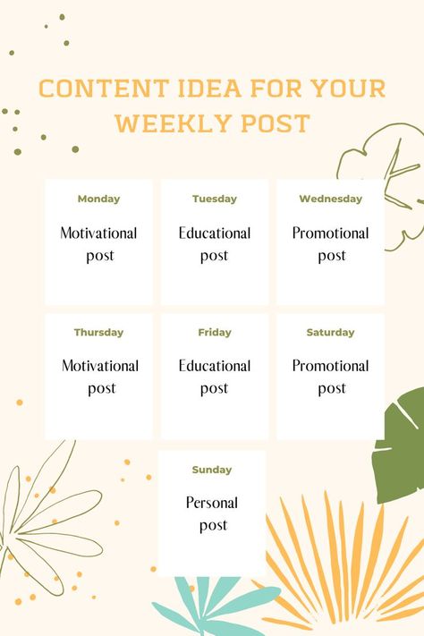 Content Idea For Your Weekly Schedule Post on Social Media (Instagram, Facebook) Weekly Posting Schedule Social Media, Instagram Posting Schedule, Social Media Packages, Social Media Posting Schedule, Instagram Schedule, Social Media Calendar, Social Media Schedule, Content Planner, Content Planning