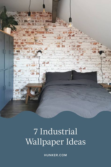 Wallpaper Industrial Design, Industrial Design Wallpaper, Bedrooms With Brick Wallpaper, Industrial Style Wallpaper, Industrial Wainscoting Ideas, Black Wall Wallpaper, Faux Brick Wall Bedroom, Exposed Brick Wallpaper, Removable Brick Wallpaper