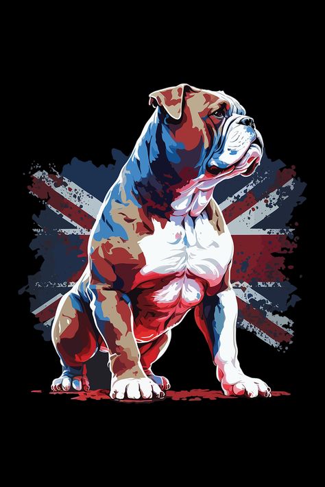 A stunning Grungy distressed British Bulldog combined with Union Jack Flag Illustration. A proud British Bulldog with red, white and blue colour. Nick Jackson, English Bulldog Art, Tropical Prints Pattern, Ruff Ryders, Tshirt Artwork, Flag Illustration, Bulldog Tattoo, English Flag, Bulldog Artwork