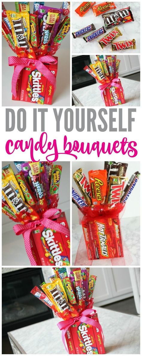 Make Your Own Candy Bouquets for Valentines Day, Fathers Day, Mothers Day, Birthday Parties and more! The Perfect Gift for the person that has everything! Make Your Own Candy, Candy Bouquet Diy, Candy Bouquets, Candy Crafts, Candy Bouquet, Candy Bars, Diy Candy, Valentines Day Birthday, Diy Bouquet