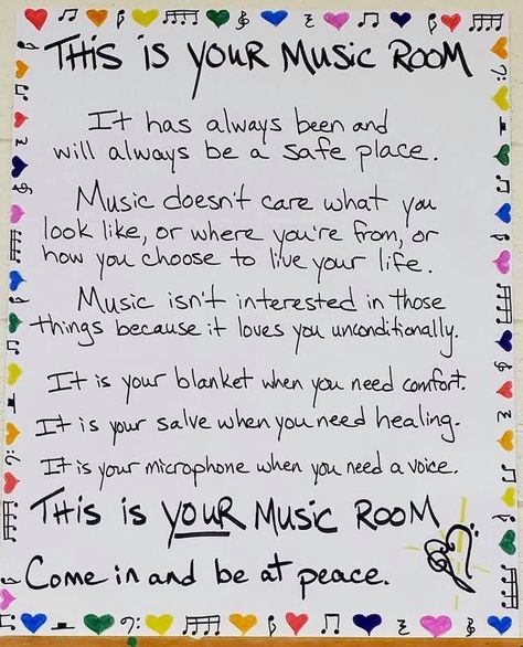 💚💙💛❤️🧡 This! From another music teacher and can’t remember where I saw it! #musicteacher #teachersofinstagram Classroom Motto, Music Anchor Charts, Choir Classroom, Music Therapy Activities, Elementary Choir, Middle School Choir, Choir Room, Choir Teacher, Music Bulletin Boards