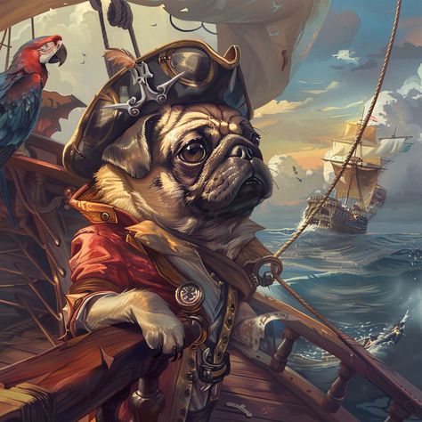 Pug Dog Pirate Pirate Dog, Dog Tattoo, Pug Dog, Pug, Comics, Dogs, Animals