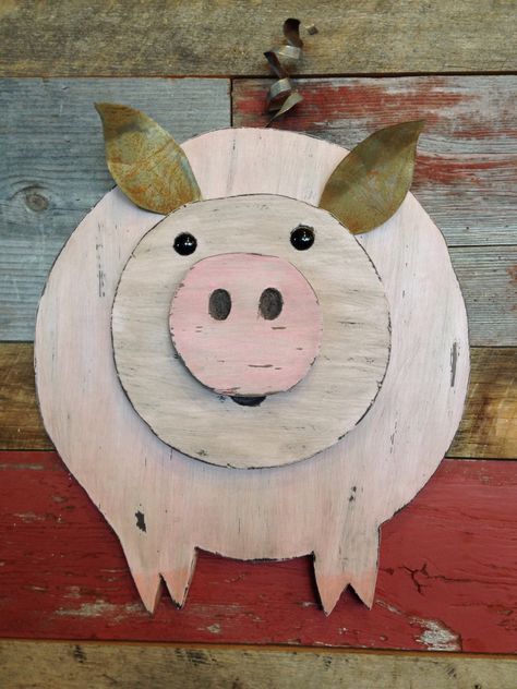 Oink Oink!  Wooden pig wall decor. Pig Signs Wooden, Wooden Pig Decor, Pig Wood Crafts, Pig Crafts Diy, Diy Pig Decor, Wooden Pig Crafts, Wood Animals Diy, Pig Yard, Pig Decorations