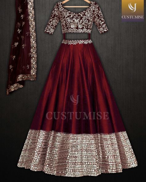 Maroon Colour, Lehenga Saree Design, Choli Dress, Indian Outfits Lehenga, Lehenga Red, Lehnga Dress, Bridal Lehenga Collection, Bridal Lehenga Red, Half Saree Designs