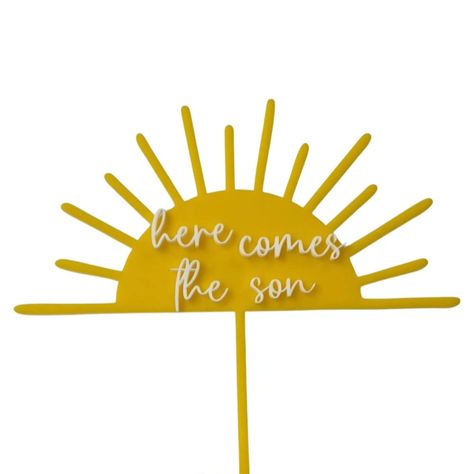 PRICES MAY VARY. Cake Topper Here Comes the Sun Acrylic is 1/8" thick and stick is about 3-4". Custom sizes are available upon request Introducing our delightful "Here Comes the Son" cake topper, the perfect addition to any celebration honoring the arrival of a new baby boy. Made from high-quality, food-safe materials, this charming topper will add a touch of whimsy and joy to your cake. Crafted in elegant script, the words "Here Comes the Son" are delicately cut from high-quality acrylic and mo Here Comes The Son Cake Topper, Here Comes The Son Baby Shower Cake, Here Comes The Sun Cake, Here Comes The Son Cake, Here Comes The Son Baby Shower Theme, Sunshine Cake Topper, Baby Shower Sheet Cakes, Sunshine Cake, Baby Joey