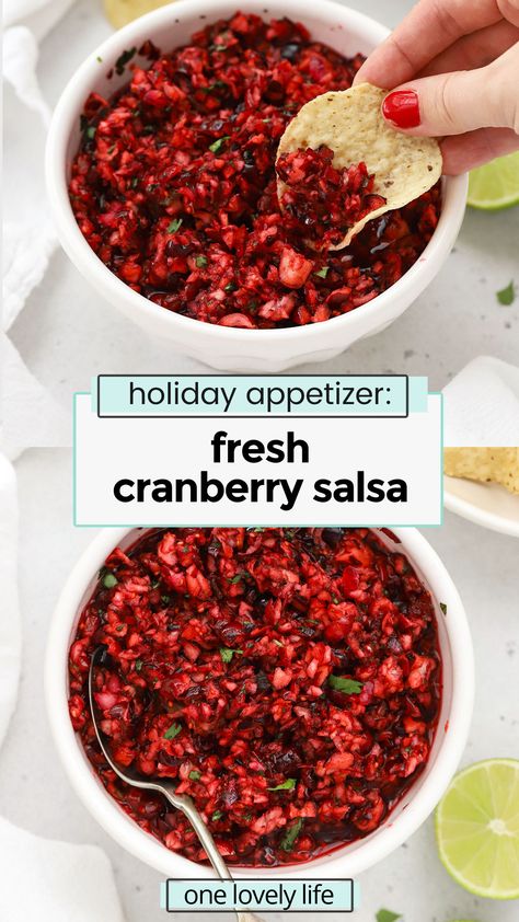 Need an easy holiday appetizer? This fresh cranberry salsa recipe is the PERFECT Thanksgiving or Christmas appetizer. It's fast, easy, and perfect for holiday parties. Don't miss our cranberry salsa cream cheese appetizer for even more fun! Fresh Cranberry Salsa, Pan Cooked Chicken, Vegan Sweet Potato Casserole, Cream Cheese Appetizer, Cranberry Salsa, Fresh Cranberry, Christmas Appetizer, Cheese Appetizer, Holiday Appetizers Easy