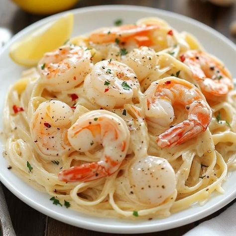 Shrimp Pasta Recipes Easy, Gordon Ramsay Recipe, Creamy Garlic Sauce, Fire Food, Shrimp Recipes For Dinner, Shellfish Recipes, Cooking Seafood, Fish Dinner, Shrimp Dishes