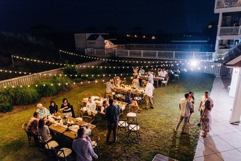 beach house wedding reception | Sunset Beach Wedding | Outer Banks Wedding Small Beach Reception, Small Beach House Wedding, Beach House Reception, East Coast Beach Wedding, Beach House Wedding Ideas, Beach House Wedding Reception, Outer Banks Sunset, Outer Banks Beach House, House Wedding Reception