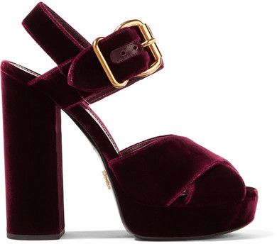 Prada - Velvet Platform Sandals - Burgundy: http://shopstyle.it/l/lZYh Steve Madden Sneakers Outfit, Velvet Sandals, Strappy High Heels Sandals, Strappy Platform Sandals, Platform High Heel Shoes, Velvet Heels, Chunky Heels Sandals, Platform High Heels, Nike Shoes Women